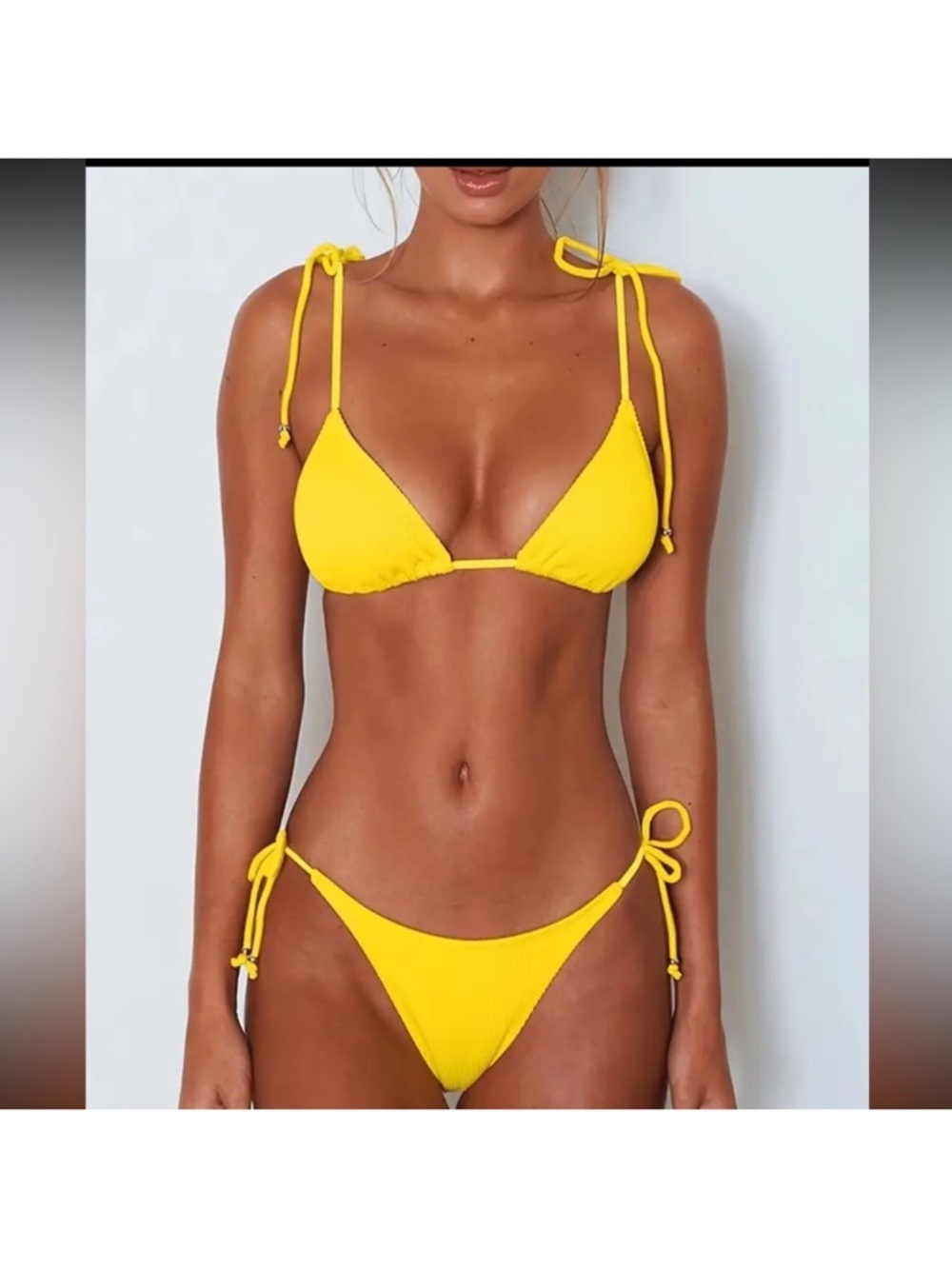 ☀️ Yellow Ribbed Triangle Tie-Side Bikini - Picture 3 of 3